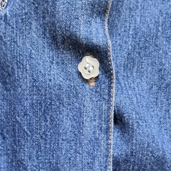 Vtg Kitty Cat Floral Garden Denim Button Down Shirt - Short Sleeve - Solutions M - Picture 9 of 13